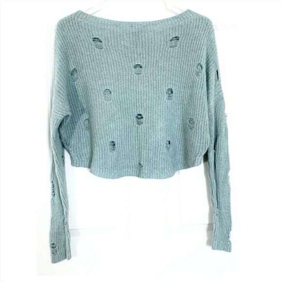 Express light  green distressed cropped sweater - Picture 2 of 5